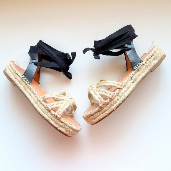 Madewell The Gwen Flat Platform Espadrille Ankle Tie Lace Up Jute Sandals 7.5 - Picture 2 of 16